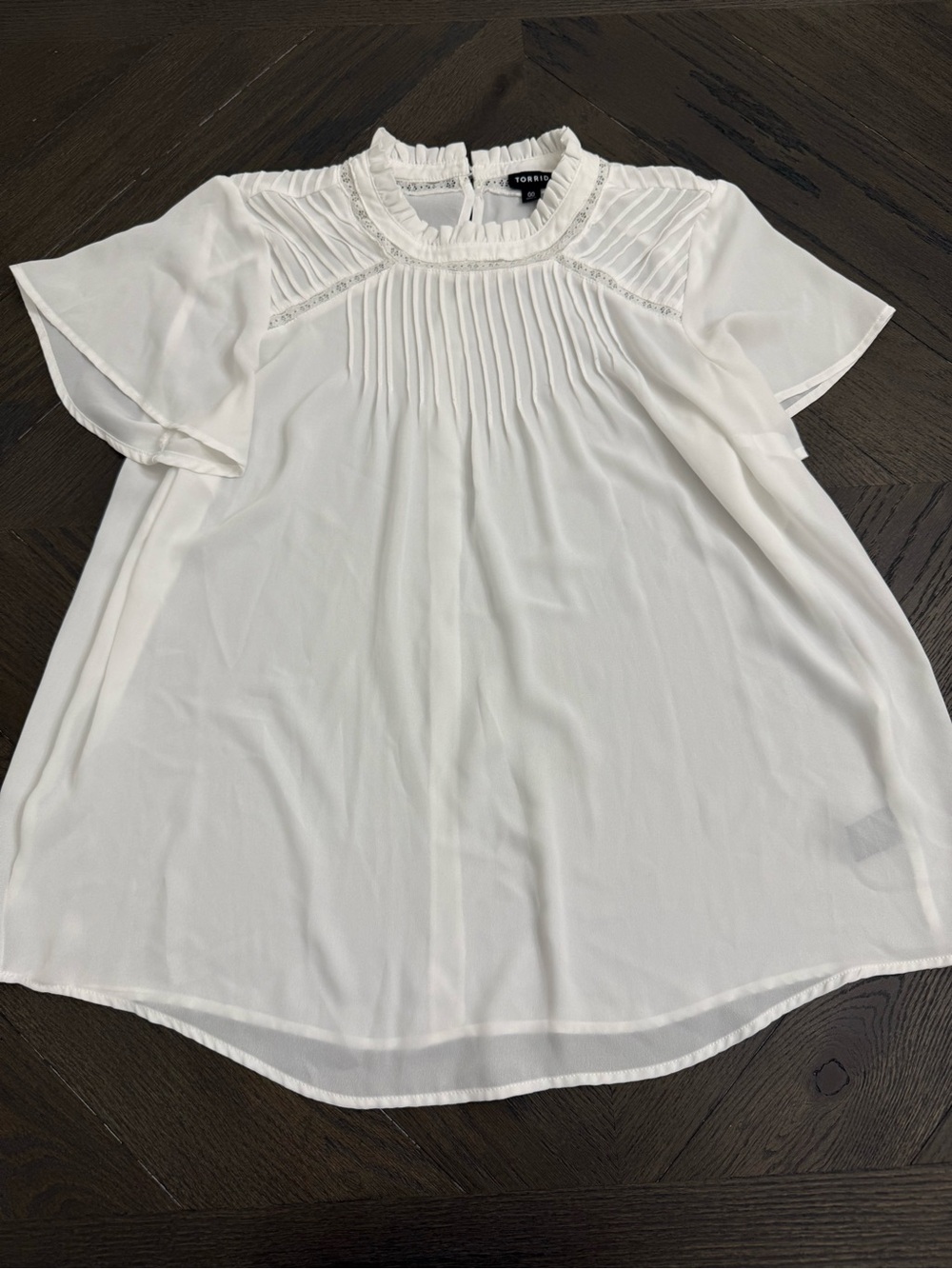 White Pleated Short Sleeve Blouse